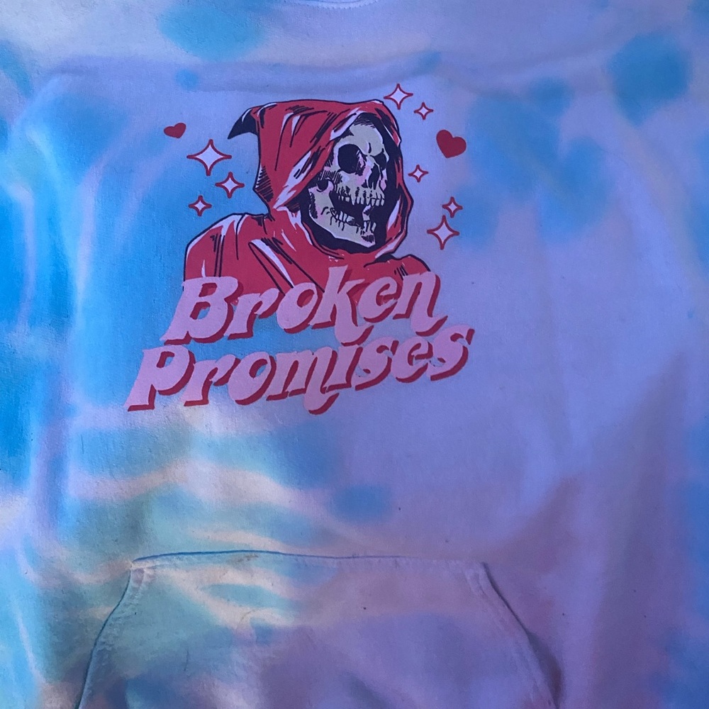 Broken promise hoodie - blue and white hoodie - size: M